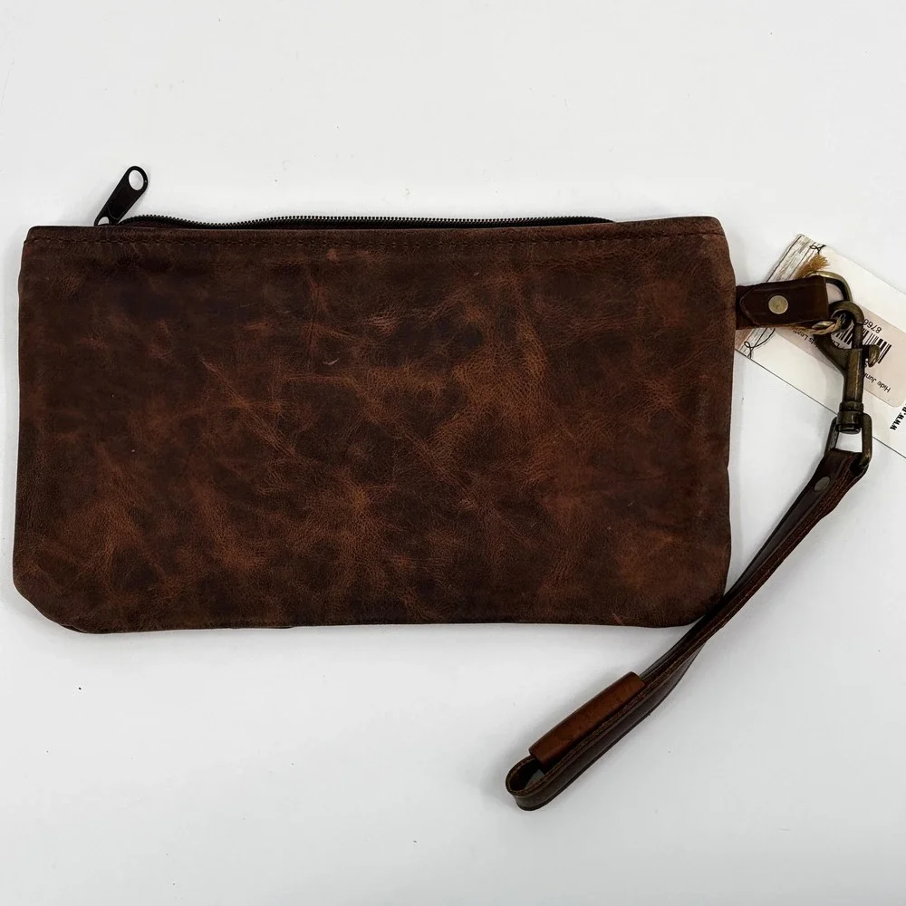 Hide Junkie Wristlet Women Large Brown Leather Embossed Brands Made in USA